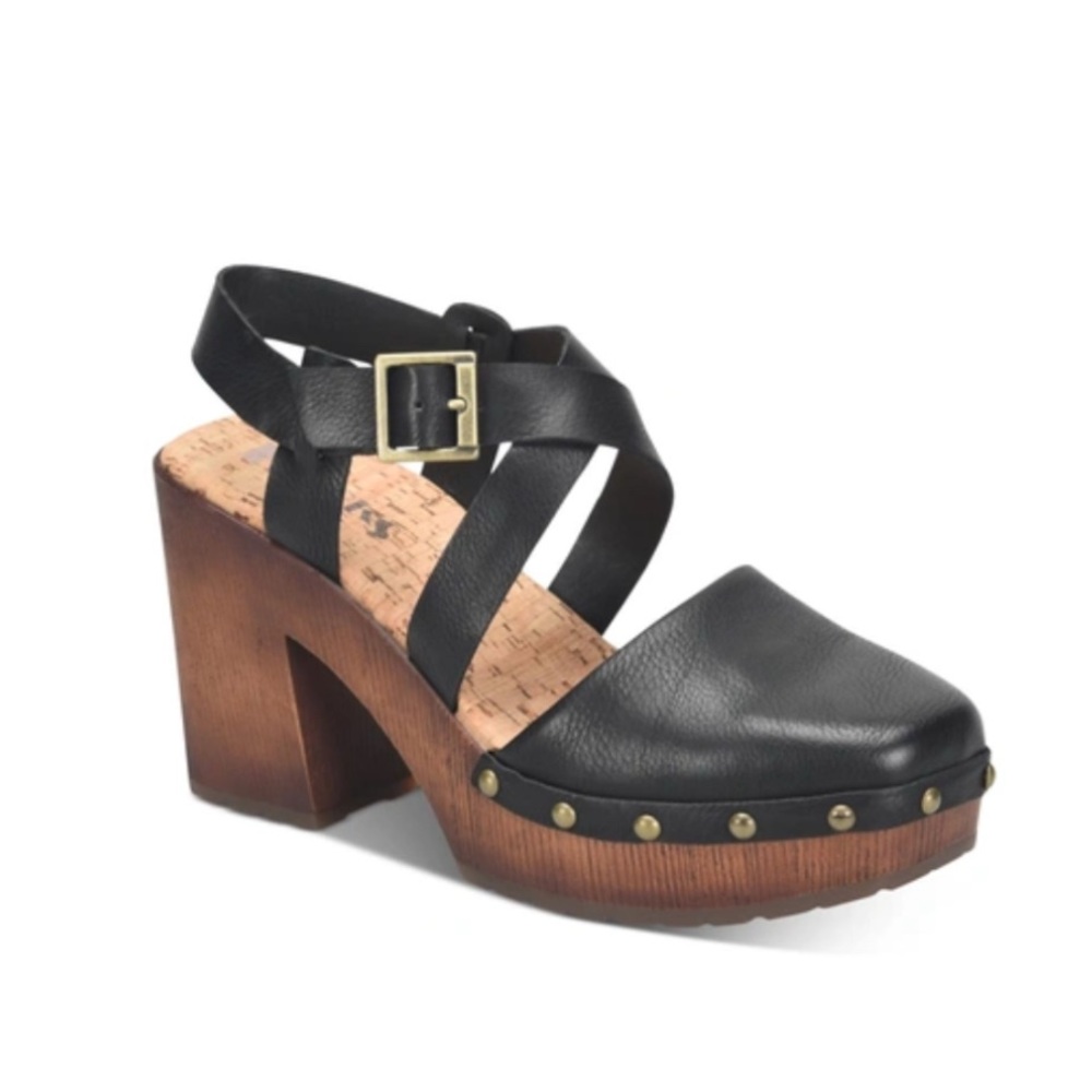 Kork-Ease Black Leather Platform Sandals